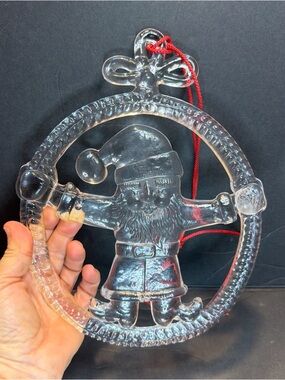 Vtg Kosta Boda Sweden Large Clear Glass Christmas Santa Ornament Sun Catcher